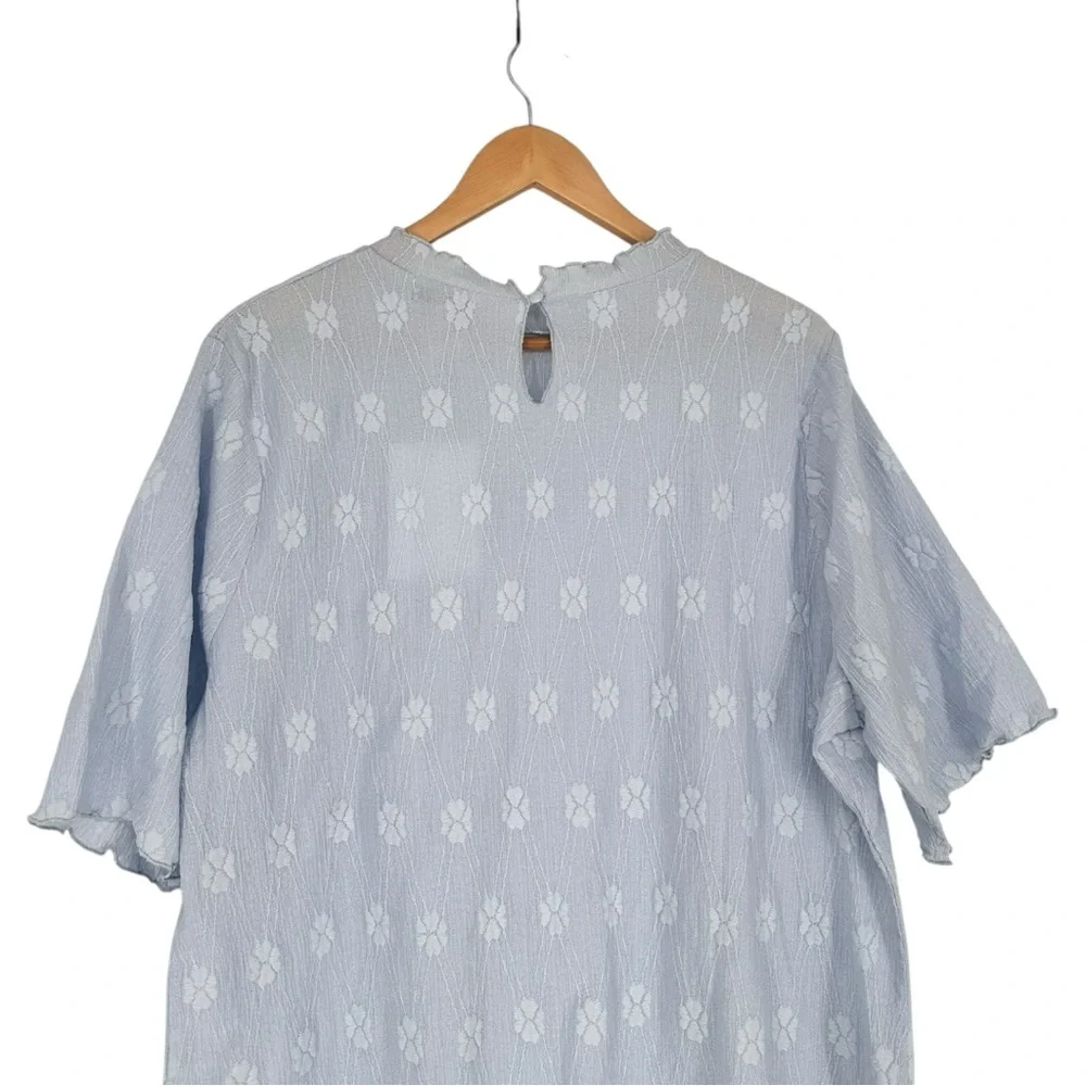 Polagram Light Blue Textured Floral Short Sleeve Top size 2X High Neck NWT